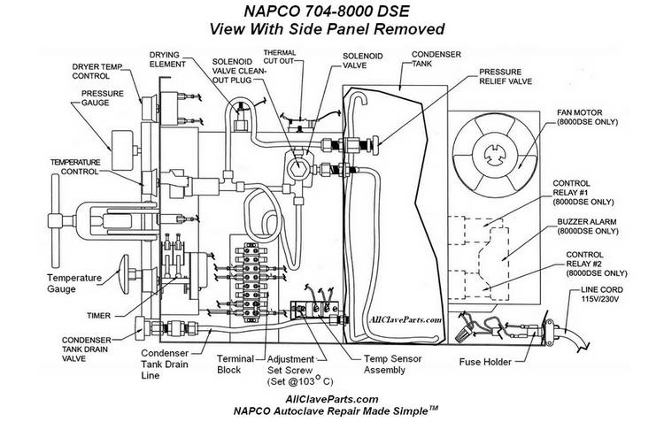 NAPCO 704-8000DSE Side View Exploded View Showing All Parts